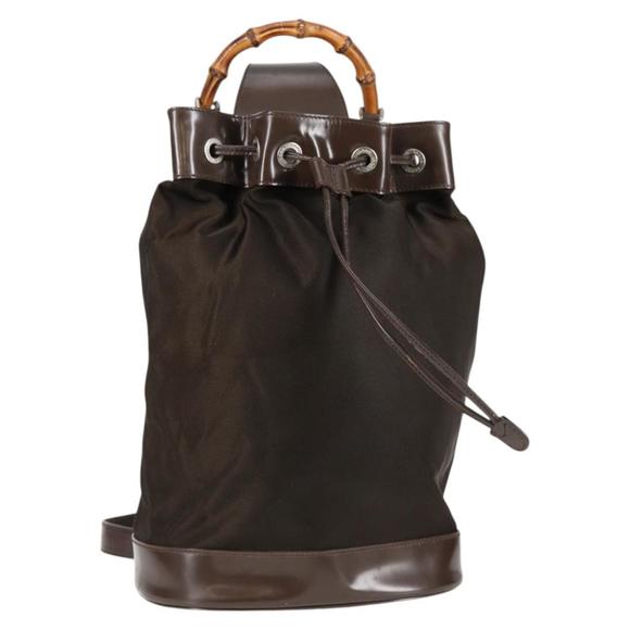 GUCCI Bamboo Body Bag Nylon Leather Brown Auth ti2718 - Picture 1 of 16